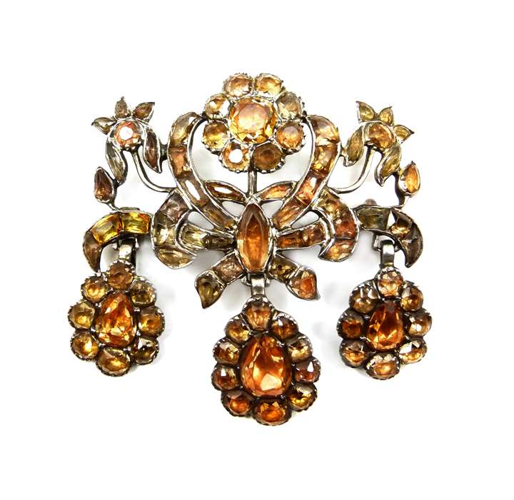 18th century golden topaz triple drop cluster brooch